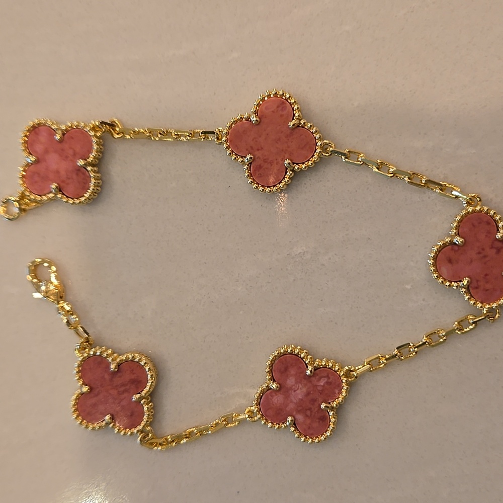 Alhambra Clover bracelet gold plated  Pink Hi Quality. Designer Looks 4 Less New